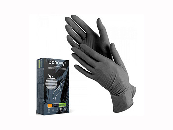 Перчатки Benovy M, нитриловые, черные (100 шт)