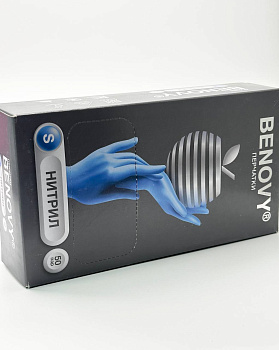 Перчатки Benovy S, нитриловые, голубые (100 шт)